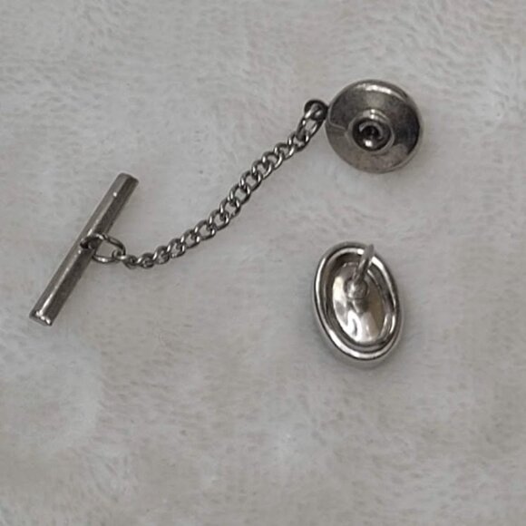 Vintage Silver Tone Letter P Monogram Mens Tie Tac Pin Oval - Picture 4 of 5